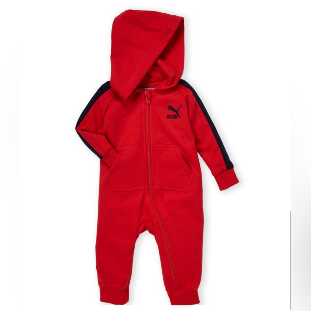 Puma Baby Boys' Fleece Coverall Zippered Jumper Red Navy 12 Months